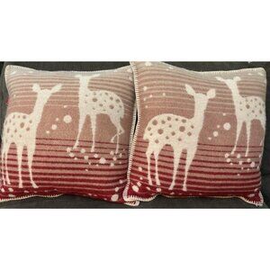 2 Barker Textiles Throw Pillows Wool Blend Down Fill Deer Snow 18x18 Christmas